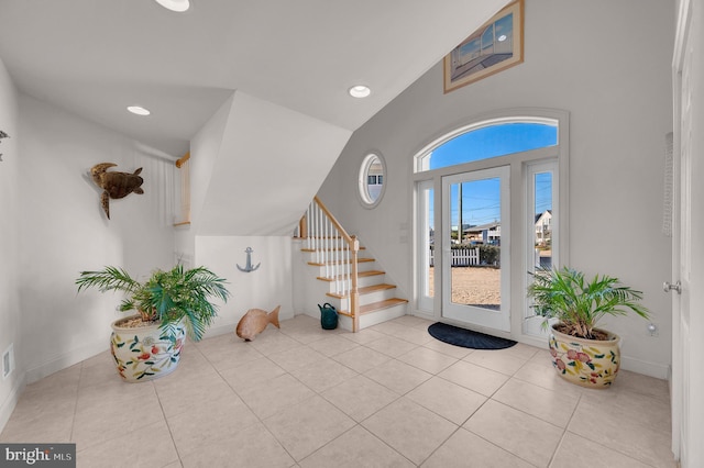 2 N 2nd St, Surf City, NJ 08008 - foyer entrance featuring stairs, tile patterned floors, recessed lighting, and baseboards