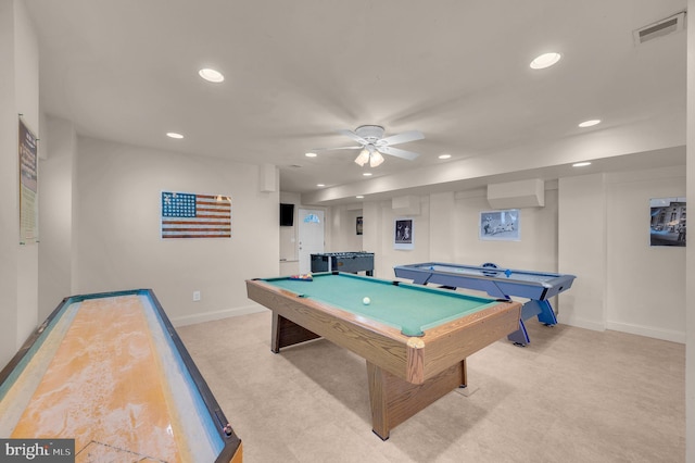 2 N 2nd St, Surf City, NJ 08008 - recreation room with billiards, recessed lighting, baseboards, light colored carpet, and a ceiling fan
