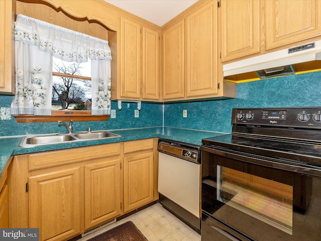 kitchen featuring white dishwasher, sink, and black electric range