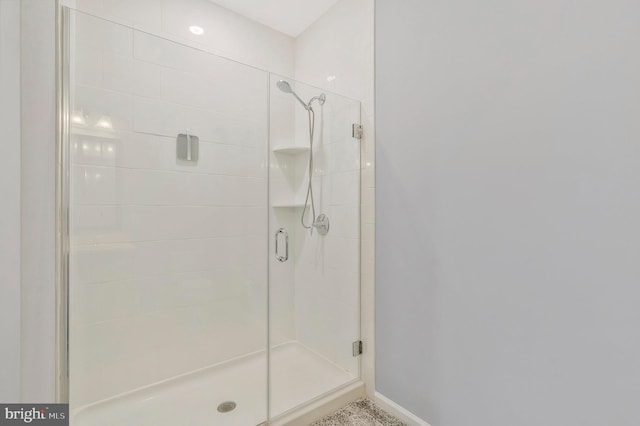 bathroom featuring a shower with door