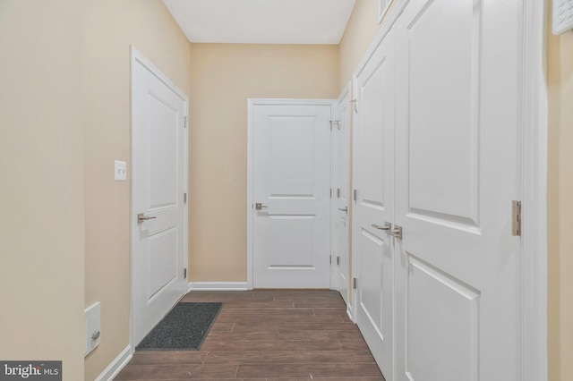 hallway featuring dark wood-type flooring