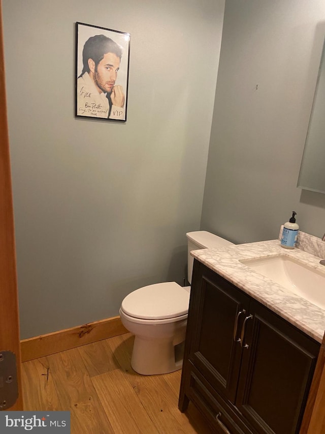 bathroom featuring vanity, toilet, and wood-type flooring