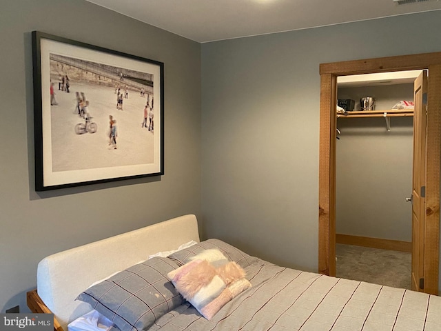 bedroom with a closet and carpet