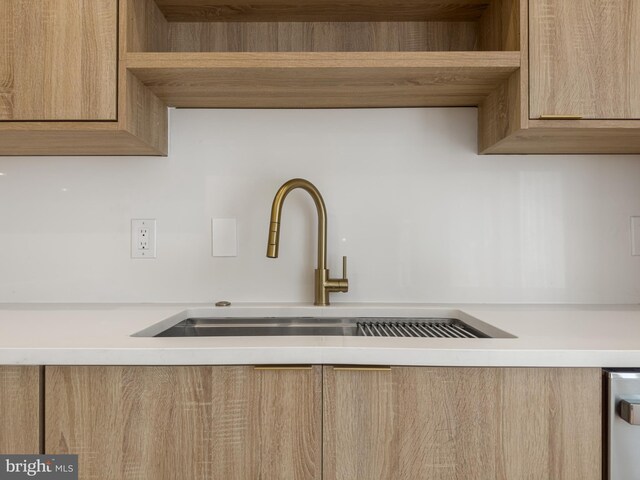 1607 Germantown Ave, Philadelphia, PA 19122 - kitchen view of a sink, light brown cabinets, light countertops, and open shelves