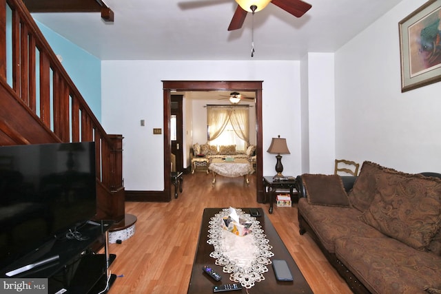 living room with light hardwood / wood-style flooring