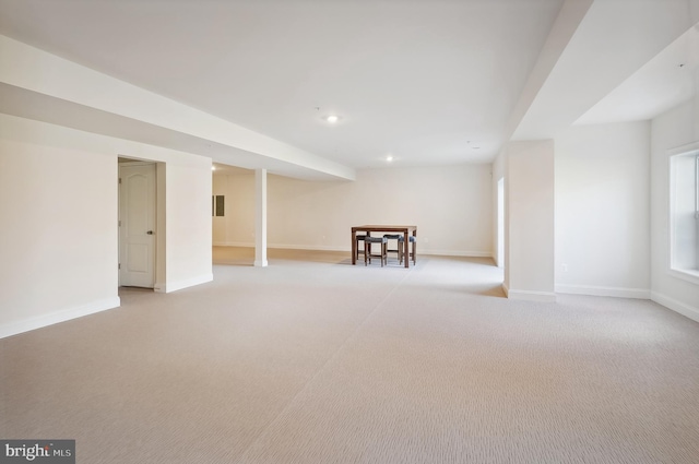 basement with light carpet