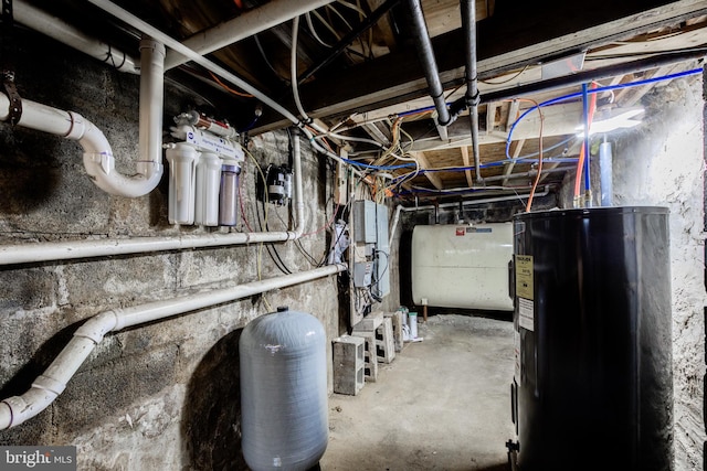 basement featuring water heater