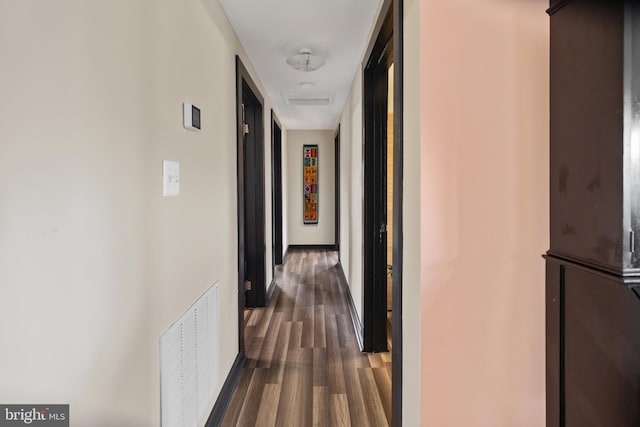 hallway featuring dark wood-type flooring