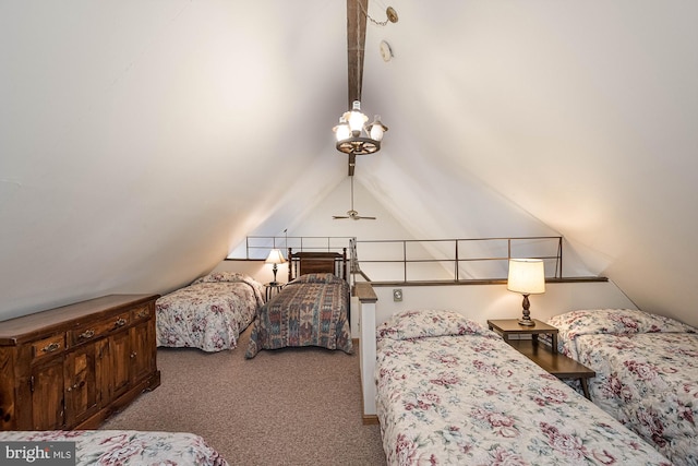 bedroom featuring carpet flooring and lofted ceiling