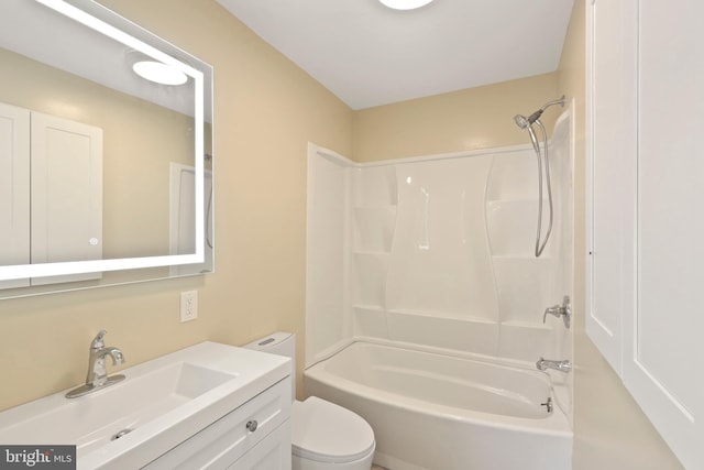 full bathroom with vanity,  shower combination, and toilet