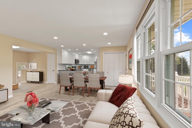 living room featuring light wood-type flooring