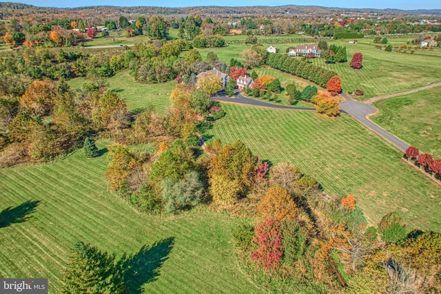 aerial view featuring a rural view