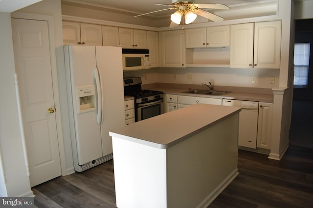 162 Liberty Way, Deptford, NJ 08096 - kitchen featuring white appliances, a sink, dark wood-type flooring, and ceiling fan