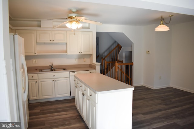 162 Liberty Way, Deptford, NJ 08096 - kitchen with white appliances, a sink, dark wood-style flooring, and a ceiling fan