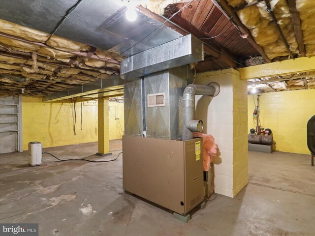 basement featuring heating unit