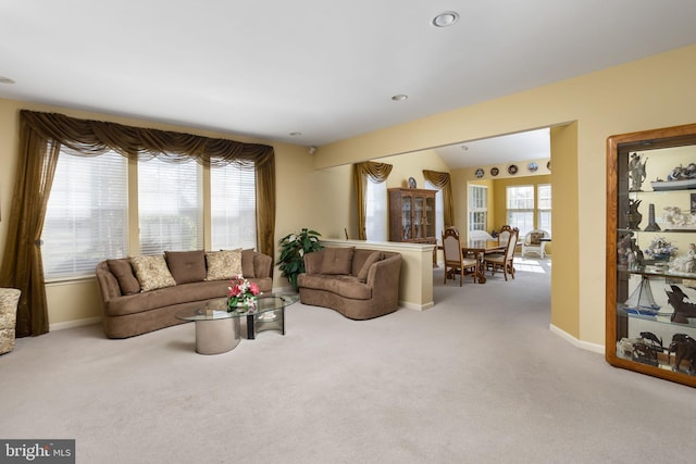 living room with light colored carpet