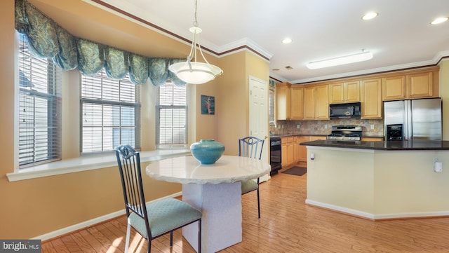 kitchen with a wealth of natural light, light hardwood / wood-style floors, and appliances with stainless steel finishes