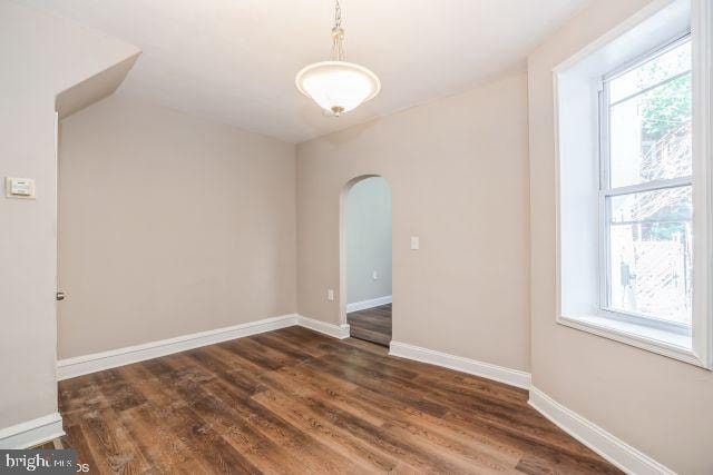 empty room featuring lofted ceiling and dark hardwood / wood-style floors