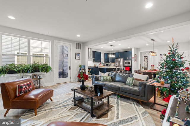 living room featuring light hardwood / wood-style flooring