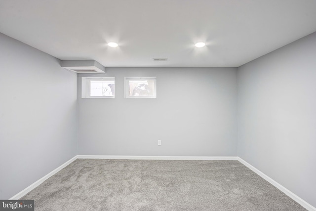 basement with carpet floors