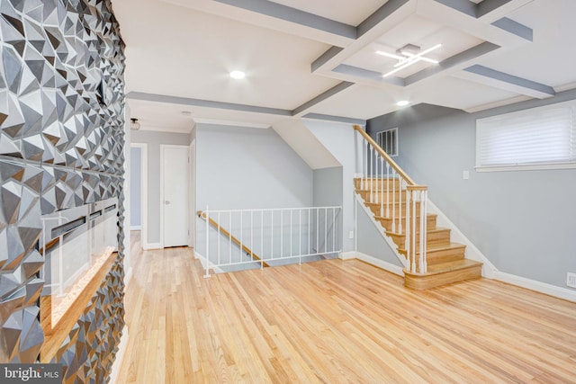 basement with wood-type flooring