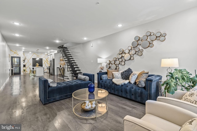 6127 Lebanon Ave, Philadelphia, PA 19151 - living room featuring stairway, wood finished floors, recessed lighting, and baseboards