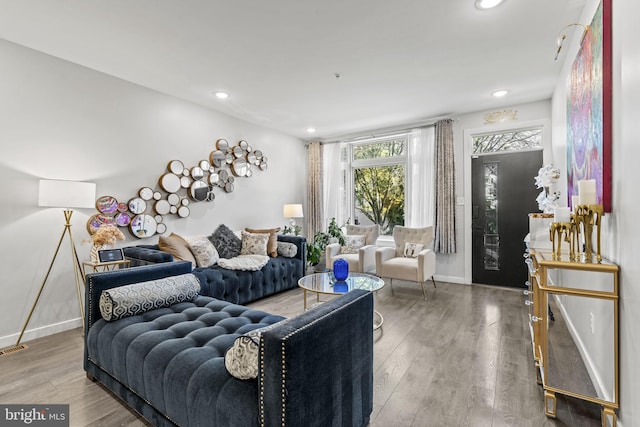 6127 Lebanon Ave, Philadelphia, PA 19151 - living room featuring baseboards, wood finished floors, and recessed lighting