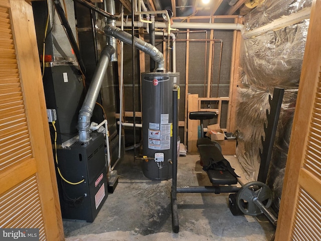 utility room with gas water heater