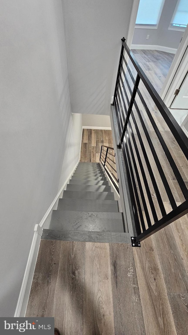 stairway featuring wood-type flooring