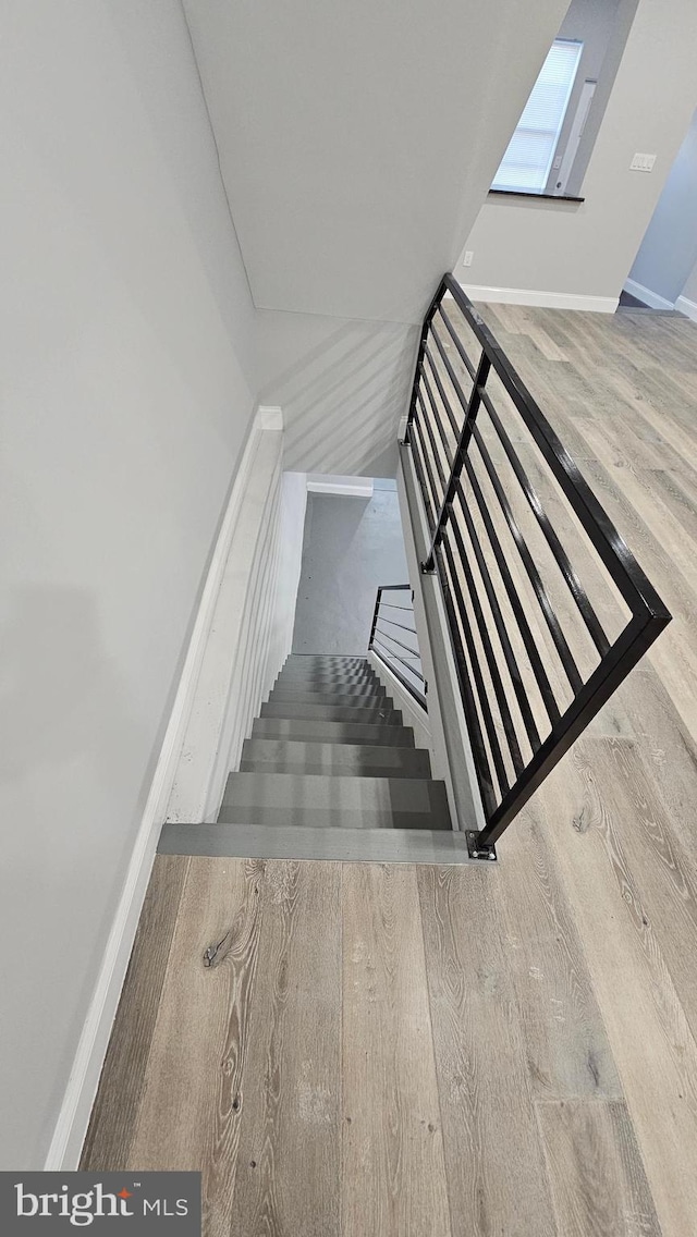 staircase featuring hardwood / wood-style floors