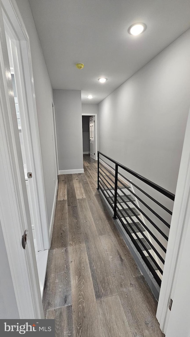 hallway featuring dark wood-type flooring