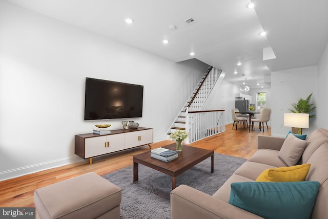 living room featuring light wood-type flooring