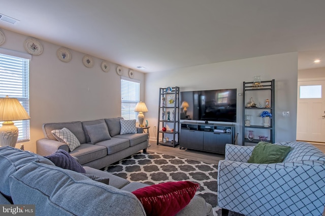 living room with hardwood / wood-style flooring