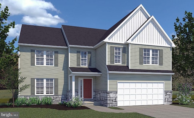 view of front facade with a garage and a front yard