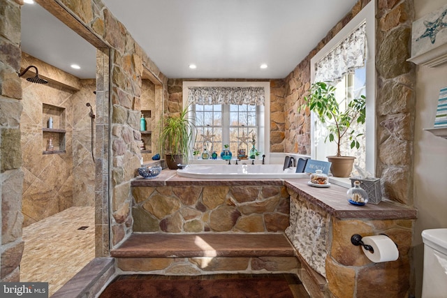 3204 State Route 72, Jonestown, PA 17038 - bathroom with a tile shower, a bath, toilet, and recessed lighting