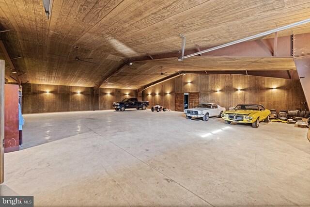 3204 State Route 72, Jonestown, PA 17038 - misc room with concrete flooring, wood walls, a garage, wooden ceiling, and vaulted ceiling