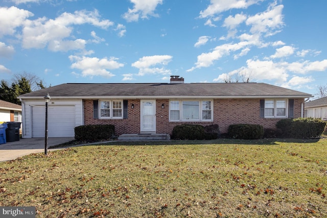 single story home featuring a garage and a front lawn