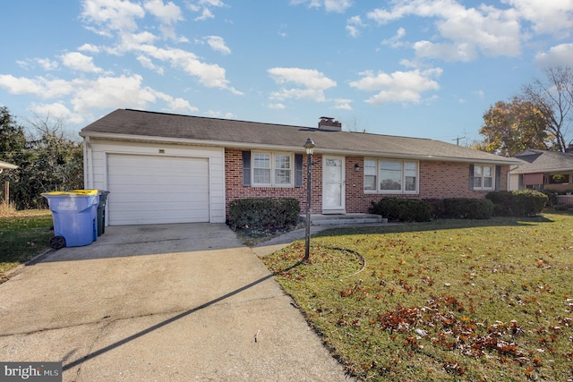 single story home with a front lawn and a garage