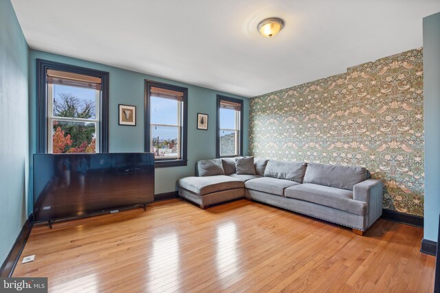 living room featuring light wood-type flooring