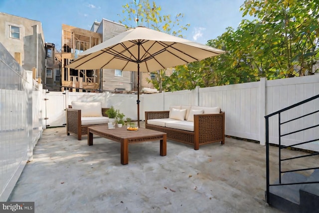 view of patio / terrace featuring an outdoor living space