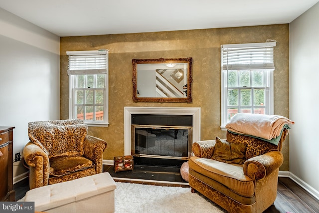 sitting room with plenty of natural light and wood-type flooring