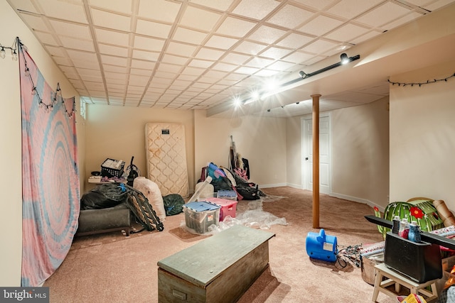 basement with carpet flooring