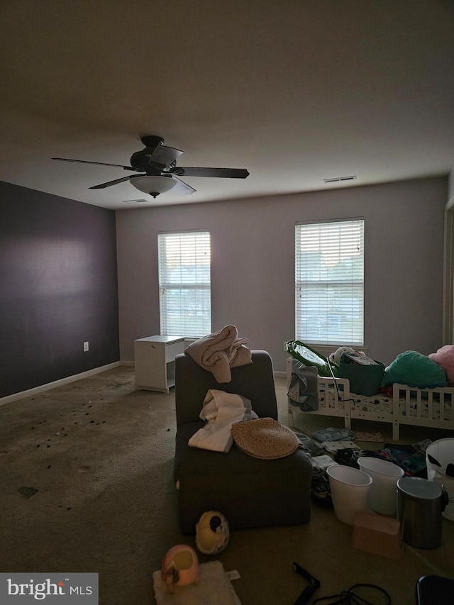 bedroom with carpet flooring and ceiling fan