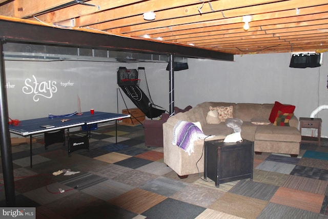 basement featuring carpet