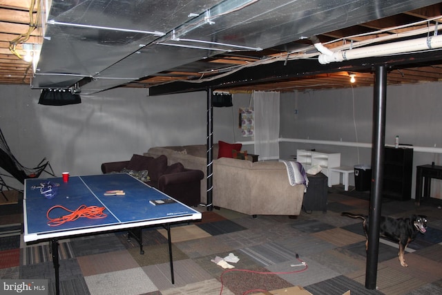 basement with carpet floors