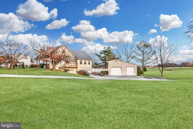 view of yard with a garage