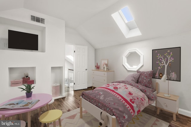 bedroom featuring dark hardwood / wood-style floors and vaulted ceiling