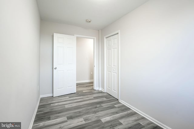 interior space with a closet and hardwood / wood-style floors