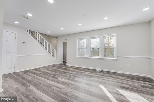 unfurnished living room with light hardwood / wood-style flooring