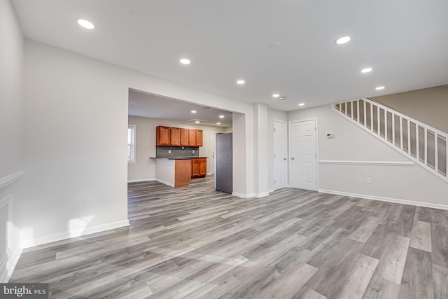 unfurnished living room with light hardwood / wood-style floors